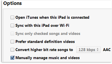 iTunes Manually Manage Music and Videos