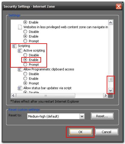 IE Trusted Sites Settings